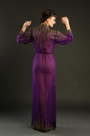 Dark Purple Embellished Gown Overcoat circus costume 1920 showgirl