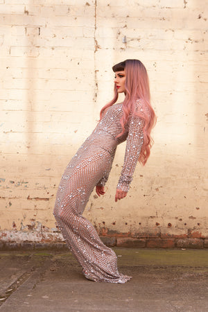 floor length gem evening dress showgirl drag burlesque costume
