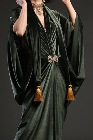 Stretch velvet great gatsby 1920's art deco flapper robe dress vintage fashion, rerpoduction gown with gold tassels and crystal clasp, made to order in a large range of sizes and heights