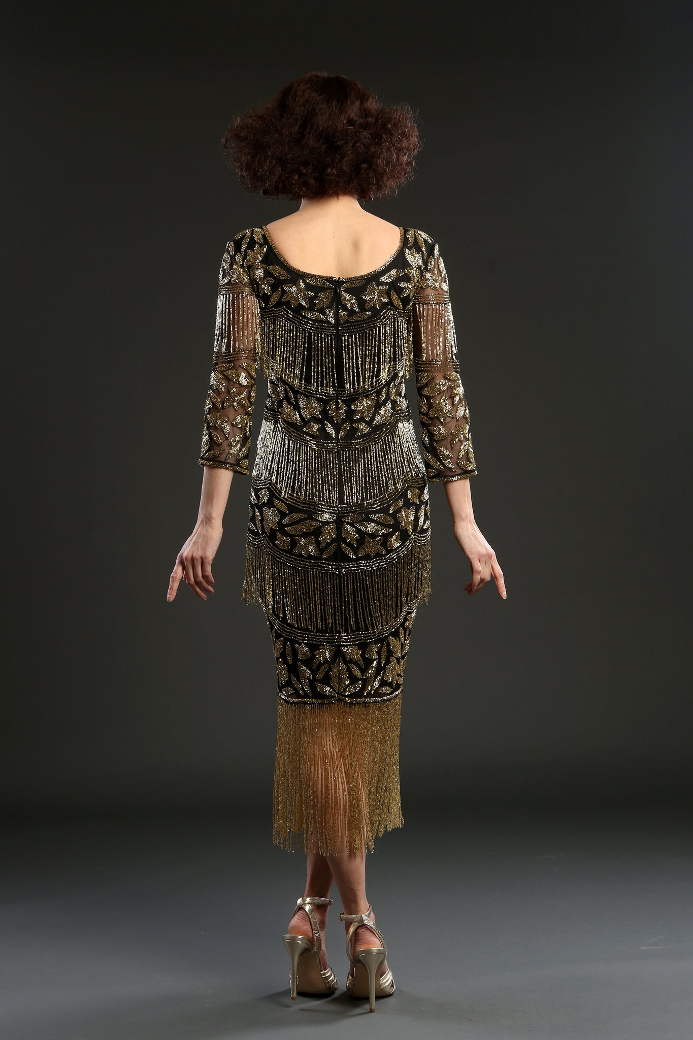 Black Gold Art Deco Beaded 1920s flapper Dress