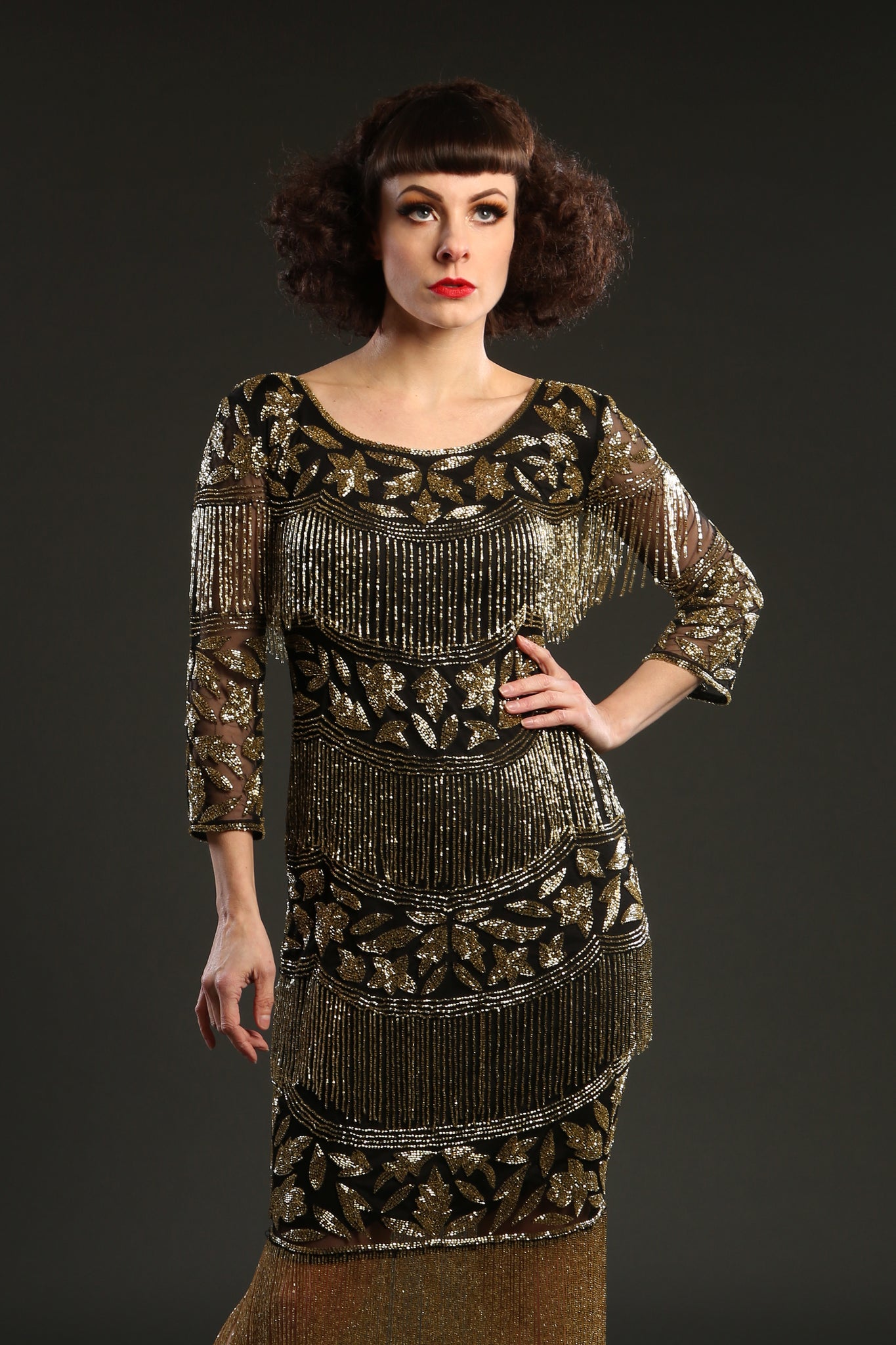Black Art Deco Beaded Dress