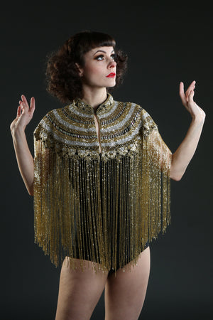 black gold silver long tassel fringe cape top