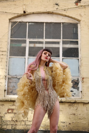 Gold Fringe Dance Leotard Festival Fashion Outfit