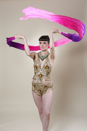 Veil Silk Fans ~ Dip dye pink & purple ~ for belly dance burlesque and circus Costume