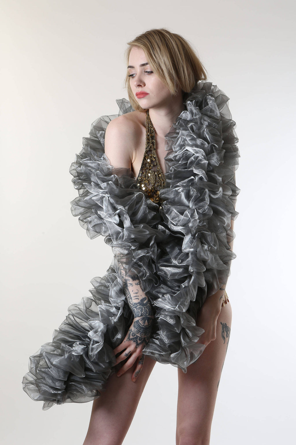 Silver Burlesque Organza Boa ~ vegan ~ cabaret and drag costume