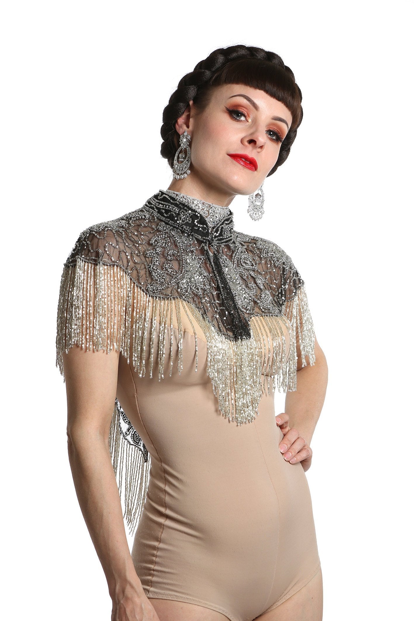 Black & Silver Sequin Tassel Cape
