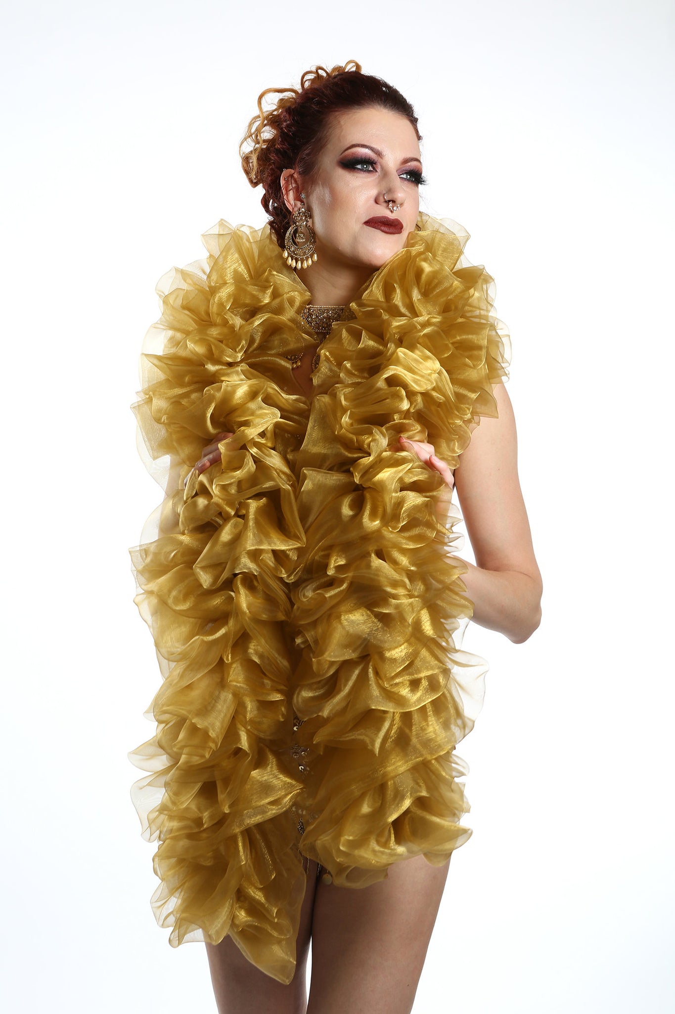 burlesque organza boa in old gold Talulah Blue Creations ~ Burlesque Costumes