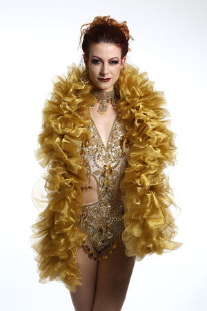 burlesque organza boa in old gold Talulah Blue Creations ~ Burlesque Costumes
