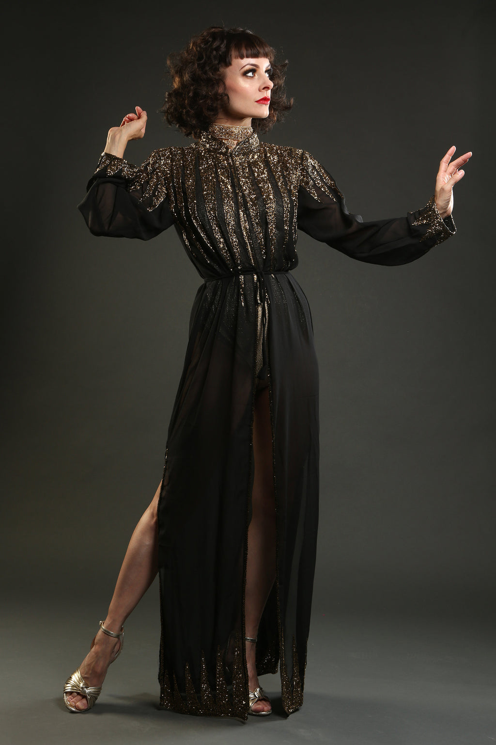 Black Embellished Gown Overcoat circus costume showgirl