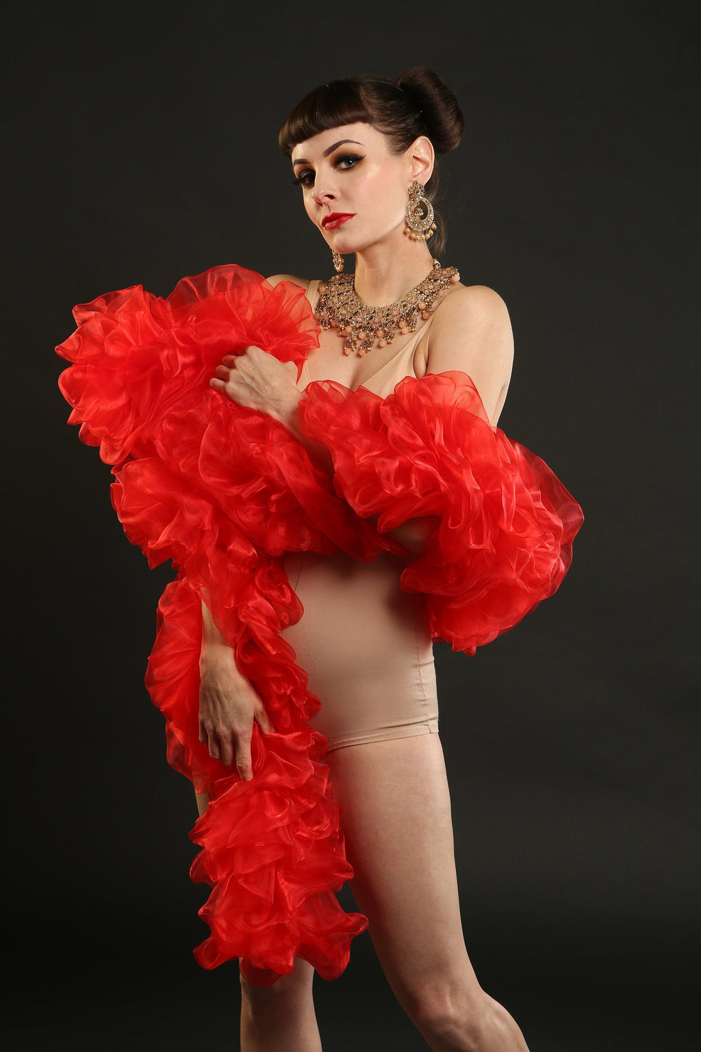 Red Burlesque Organza Boa ~ vegan ~ cabaret and drag costume