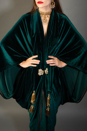 1920s Forest Green Velvet Great Gatsby Dress - Floor length flapper Cocoon Robe
