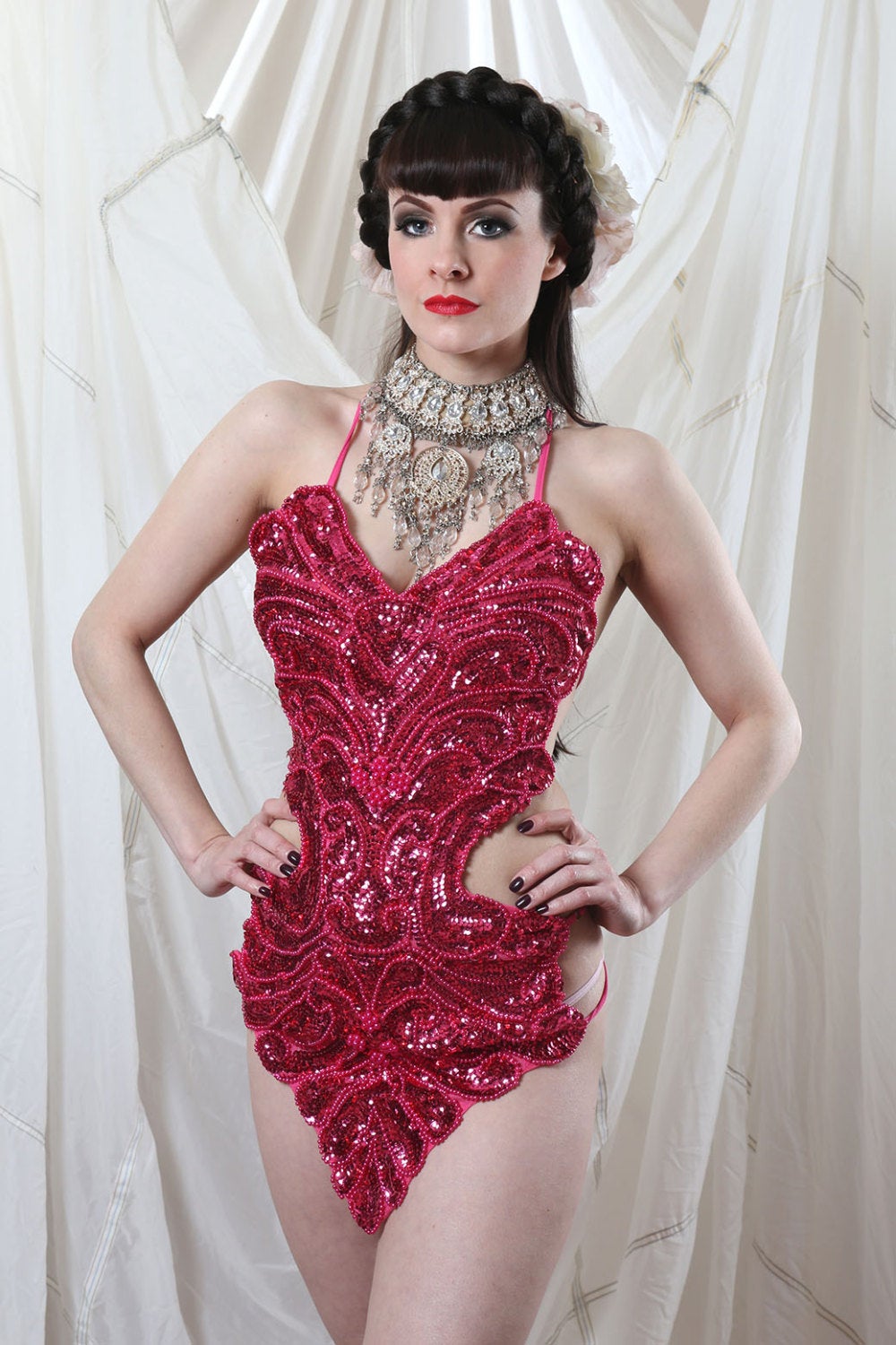 Pink Sequin Showgirl Leotard