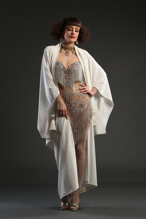 1920s Ivory Velvet Great Gatsby Bridal Wedding Dress - Floor length flapper Cocoon coat