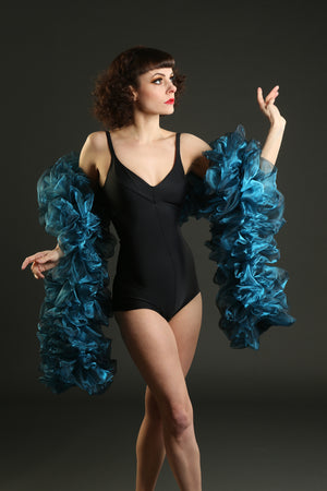 teal turquoise black organza vegan boa burlesque costume