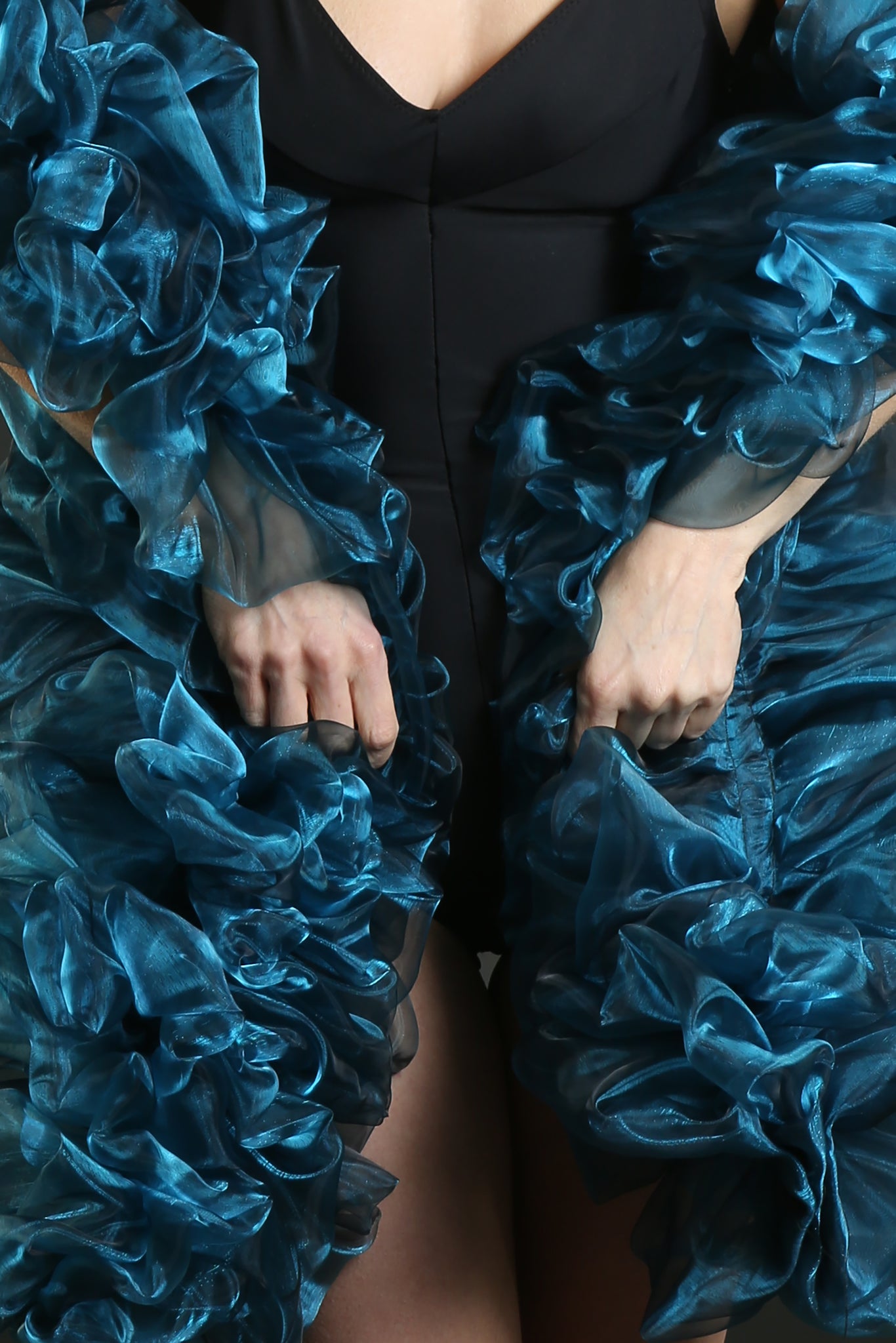 teal turquoise black organza vegan boa burlesque costume